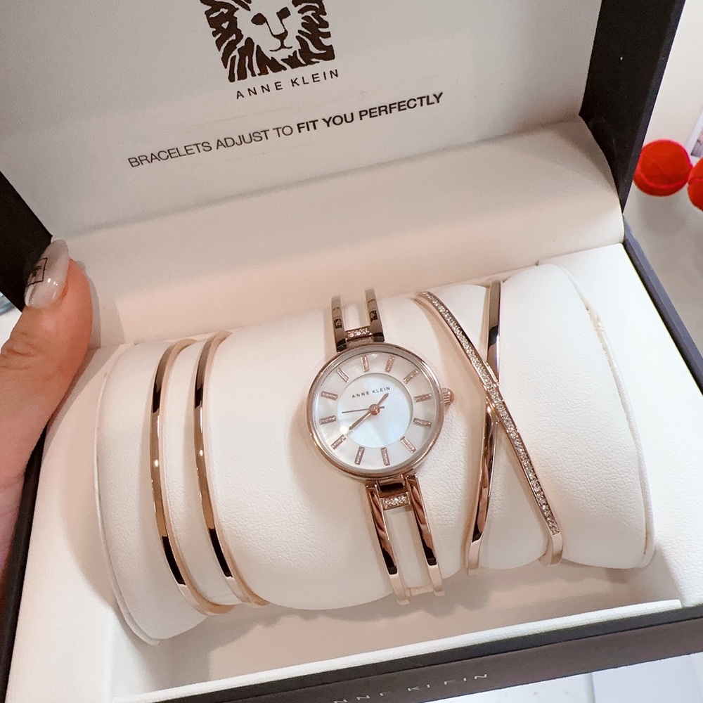 Anne Klein RoseGoldtone Watch and Cuff Bracelet Set/NWB